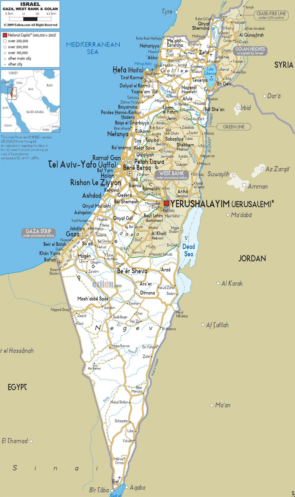 kart over israel veier